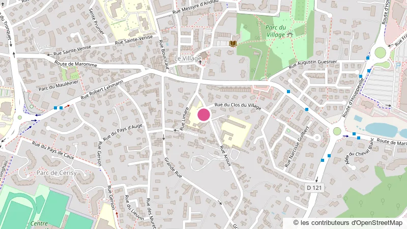 Plan du quartier du Village à Mont-Saint-Aignan, avec la salle du Rexy rue Aroux